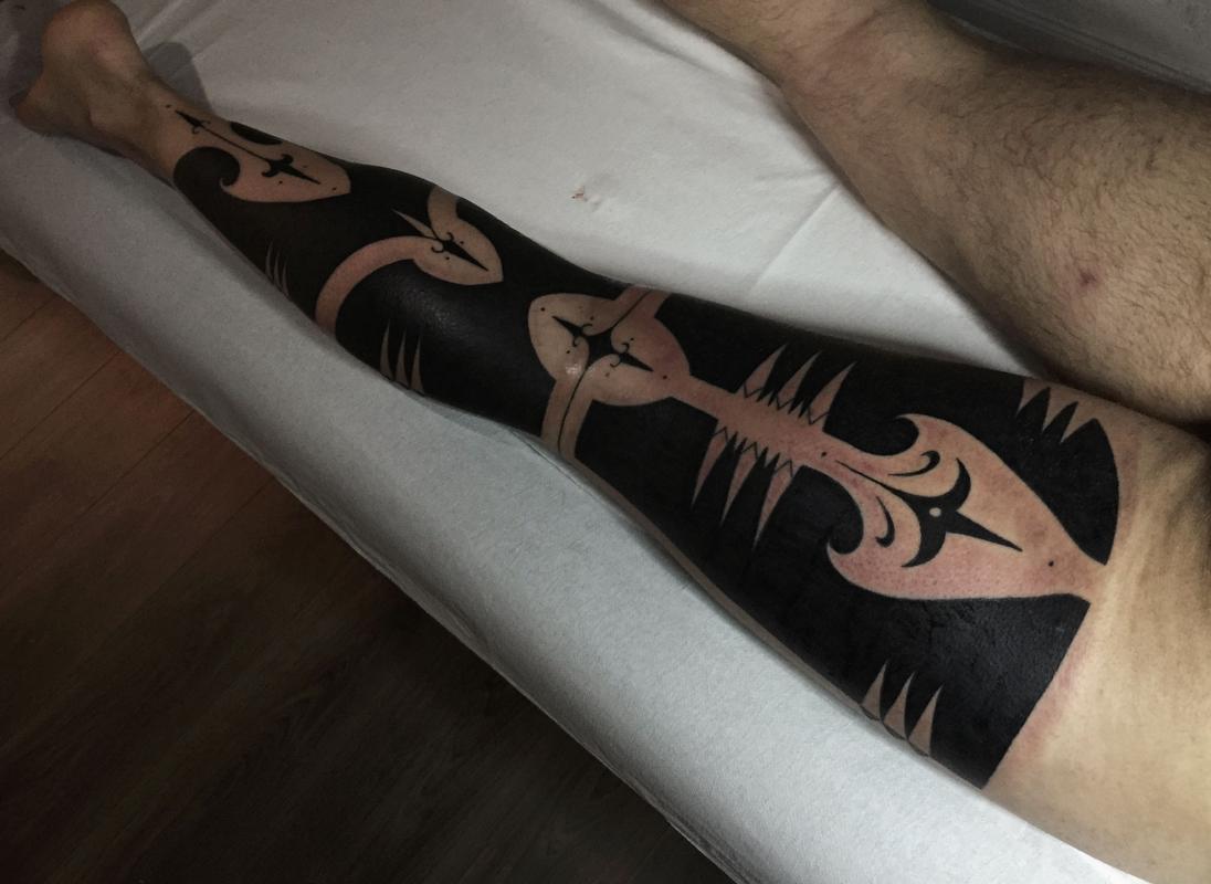 Venetian Tattoo Gathering : Tattoos : Custom : Blackwork Patterned Leg Sleeve Tattoo